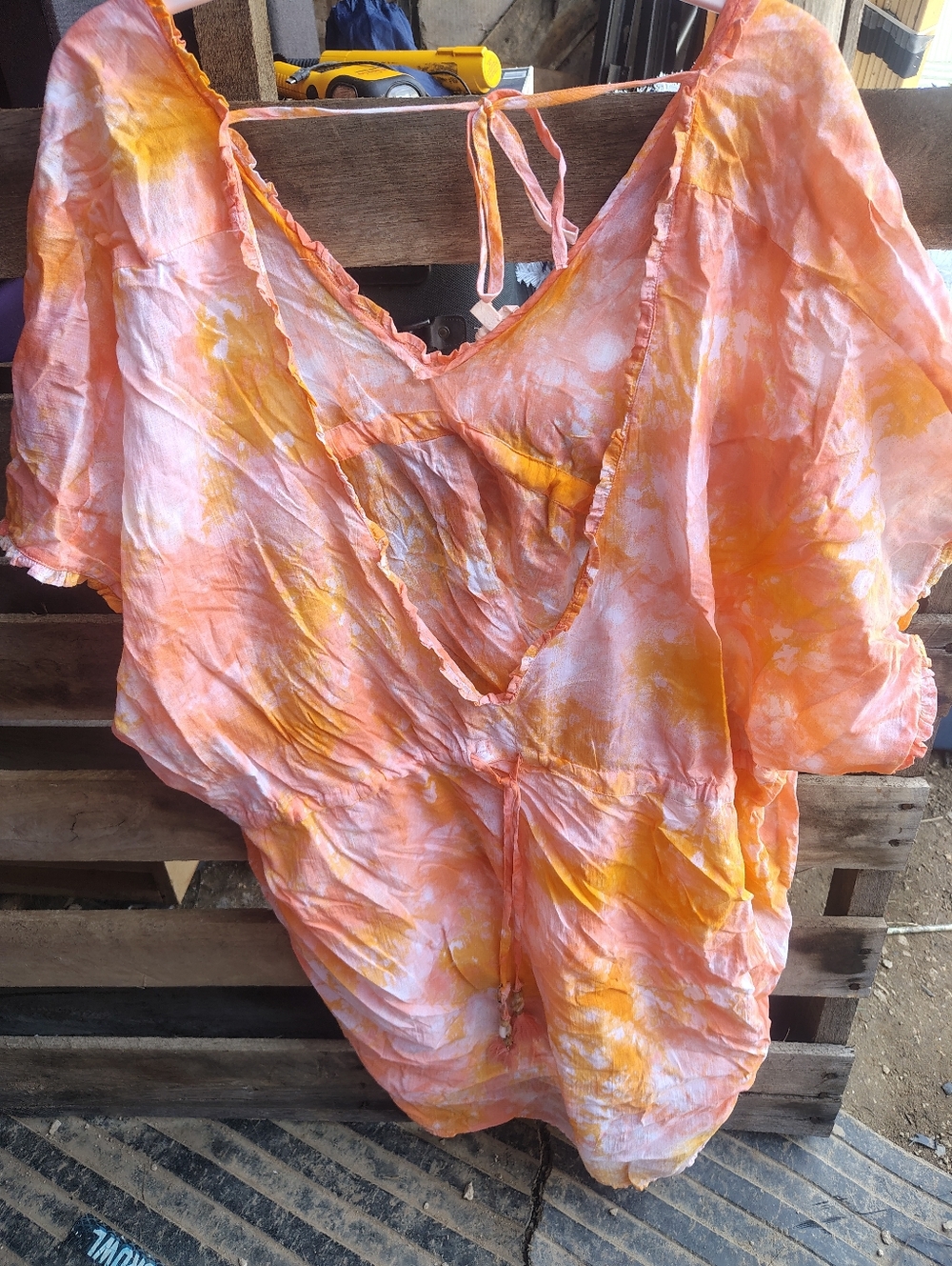 aerie Orange and Yellow Tie-Dye V-Neck Tank Top